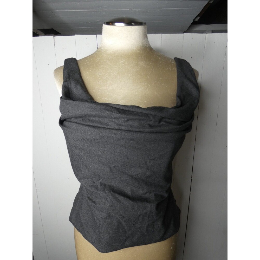 Zara Women's L Grey Bustier Corset Top Crop Tank Boning Ruched Square Neck